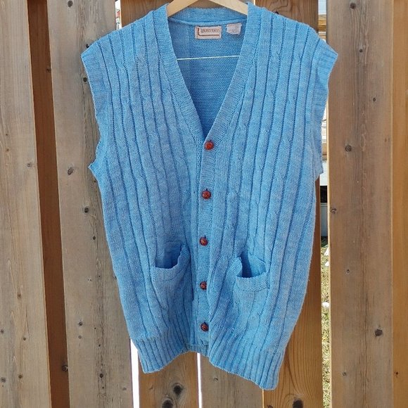 Laurentian Sweaters - VINTAGE Button Down Sweater Vest Blue LAURENTIAN Size XL Cable Knit
